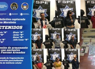 Fuerzas estatales y federales detuvieron a nueve integrantes de un grupo delictivo en Moroleon, se les aseguraron armas y drogas.