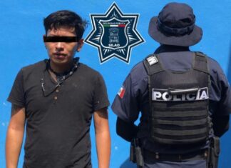 Policía de Silao detiene a un joven por agredir a una fémina.