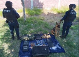 Unidad canina de las FSPE detectaron una maleta con un arma de fuego y más de un centenar de cartuchos útiles en Salamanca.