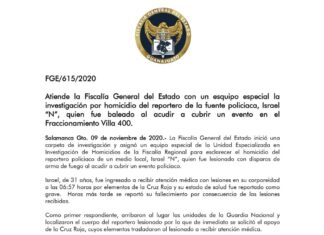 Equipo especial de investigación atiende homicidio de reportero de El Salmantino, Israel Vázquez.