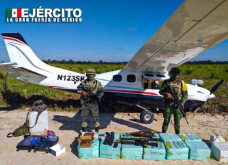 Aseguran aeronave con 350 kilos de cocaína.