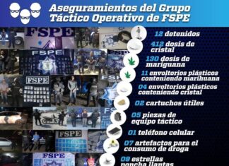 Doce personas detenidas y más de 500 dosis de drogas aseguradas en patrullajes de las FSPE.