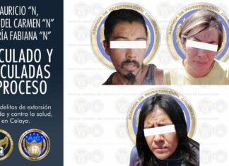 Vinculan a proceso por el delito de extorsión a María del Carmen «N», María Fabiana «N» y Mauricio «N» en Celaya