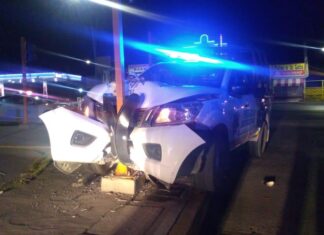 Personal de la policía de Silao sufrió un accidente vial mientras patrullaban el centro de la ciudad de Silao