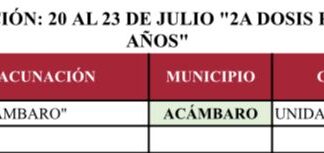 ACÁMBARO RECIBE SU 2DA DOSIS ESTE MARTES 40 A 49 AÑOS