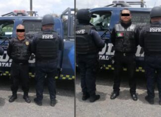 Elementos de la FSPE detuvieron a dos agentes de seguridad privada por no acreditar la portación legal de arma de fuego en Jerécuaro