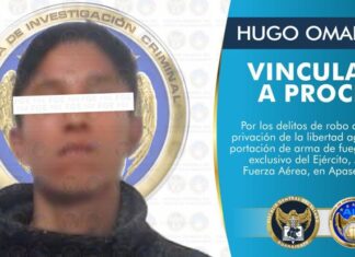 Hugo Omar «N» fue vinculado a proceso por los delitos de robo calificado, privación de la libertad agravada y portación de arma de fuego de uso exclusivo del Ejército, Armada y Fuerza Aérea