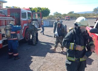 Trabajan bomberos y protección civil en derrame de productos tóxicos en mercado sur de Celaya.