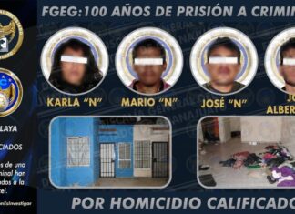 La Fiscalía General de Justicia obtuvo sentencia ejemplar para cuatro integrantes de un grupo criminal, detenidos en Celaya.