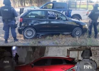 Elementos de las FSPE aseguran vehículo con reporte de robo y un arma larga en su interior en Salamanca.