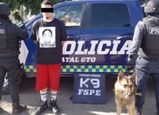 Elementos de la Unidad Canina K9 de las FSPE, aseguran en la ciudad de León, a un par de hombres con 280 dosis de droga.