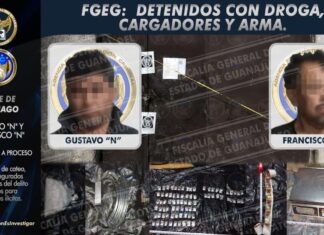 Fiscalía General del Estado detuvo a dos sujetos con droga, cartuchos útiles y un arma de fuego en Valle de Santiago.