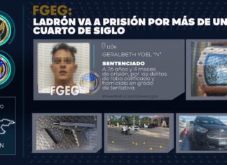 La Fiscalía General del Estado obtuvo en audiencia de juicio oral, sentencia condenatoria de 26 años y 4 meses de prisión para GERALBETH YOEL “N”,