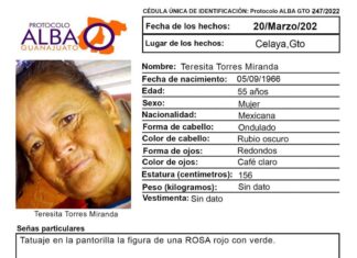 Teresa Torres Miranda, candidata a Delegada de la comunidad de Juan Martín, en Celaya, se encuentra desaparecida desde el pasado 20 de marzo.