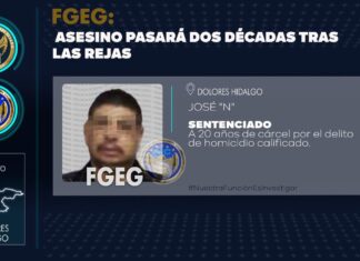 La Fiscalía General del Estado obtuvo sentencia condenatoria de 20 años en la cárcel para JOSÉ “N”, por el delito de homicidio calificado cometido en agravio de “El Piro”.