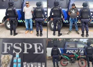 Capturan policías de las FSPE en DoloresHidalgo, a dos hombres con mandamiento judicial vigente. Además traían consigo varias dosis de diversas drogas.