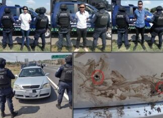 Detienen las FSPE en Salamanca a tres presuntos responsables de robo con violencia a comercio.