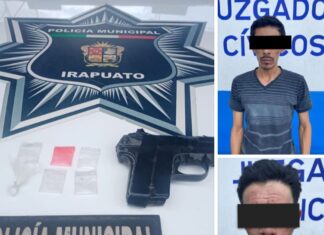 Detienen a dos con un arma artesanal y droga en Irapuato.