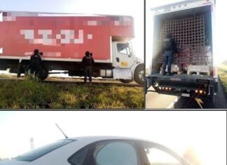 Recuperan efectivos de las FSPE en Juventino Rosas, un camión reportado como robado. La unidad trasportaba zapatos con un valor de 400 mil pesos.