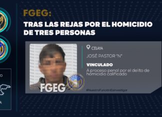 JOSÉ PASTOR “N” fue detenido y ha sido vinculado a proceso penal, acusado del homicidio de tres personas en Celaya.