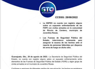 Fiscalía del Estado no cuenta con registro de enfrentamiento en Juventino Rosas, cómo se manejo en medios.