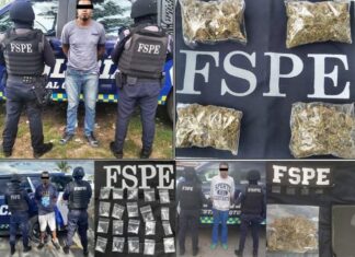 Durante patrullajes implementados en la entidad, elementos de las #FSPE capturan a cinco personas y les aseguran varias dosis de cristal y mariguana.