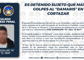 ES DETENIDO SUJETO QUE MATÓ A GOLPES AL “DAMARIS” EN CORTAZAR