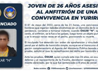 JOVEN DE 26 AÑOS ASESINÓ AL ANFITRIÓN DE UNA CONVIVENCIA EN YURIRIA, HA SIDO DETENIDO Y PERMANECE EN LA CÁRCEL.
