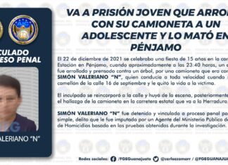 VA A PRISIÓN JOVEN QUE ARROLLÓ CON SU CAMIONETA A UN ADOLESCENTE Y LO MATÓ EN PÉNJAMO.