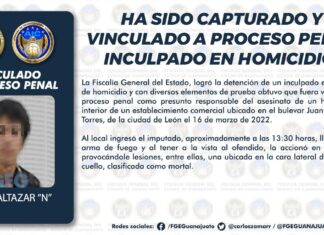 HA SIDO CAPTURADO Y VINCULADO A PROCESO PENAL INCULPADO EN HOMICIDIO.