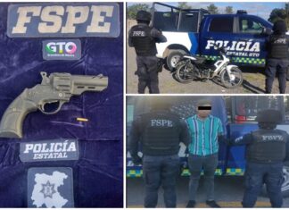 Efectivos de las FSPE aseguran en #Irapuato, a una persona que portaba un arma de fuego corta.