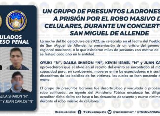 UN GRUPO DE PRESUNTOS LADRONES VAN A PRISIÓN POR EL ROBO MASIVO DE CELULARES, DURANTE UN CONCIERTO EN SAN MIGUEL DE ALLENDE.