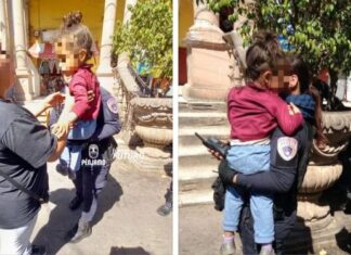 Policías de Pénjamo resguardaron a una niña menor de tres años que caminaba desorientada; la entregaron a su madre.