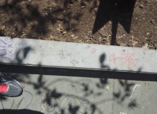 Una pareja de jóvenes fue detenida por la policía cuando grafiteaban en el jardín El Cantador, en Guanajuato capital.