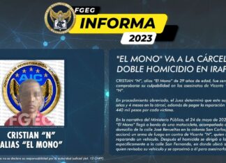 «EL MONO» VA A LA CÁRCEL POR DOBLE HOMICIDIO EN IRAPUATO