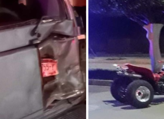 Una pareja que viajaba en una cuatrimoto se impacto con la parte trasera de una camioneta; el hombre murió en el lugar y la mujer fue trasladada grave.