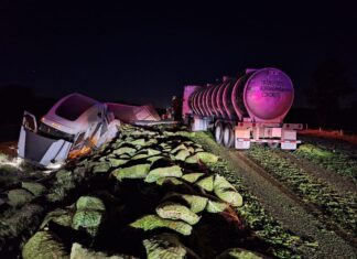 Accidente entre dos unidades de carga en la carretera federal 45, dejo cuantiosos daños materiales, la madrugada de este viernes.