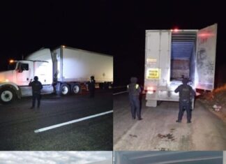 Recuperan elementos de las FSPE durante patrullajes en Silao, dos tractocamiones reportados como robados.