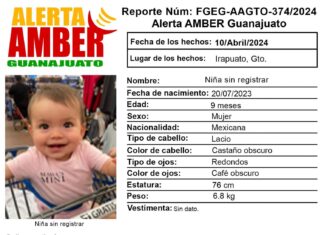 Bebé de nueve meses es raptada por su padre en Irapuato; la madre pide ayuda para su localizacion.