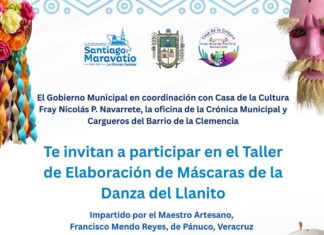 Invitan a participar en el Taller de Elaboración de Máscaras de la Danza del Llanito del 7 al 17 de Mayo, en Santiago Maravatío.