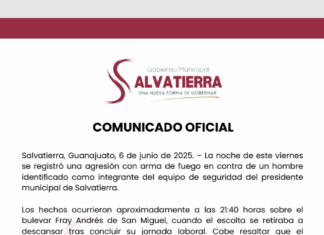 La administración municipal de Salvatierra, encabezada por el Alcalde Daniel Samano Jiménez, condena el cobarde ataque armado contra un elemento de Seguridad Pública Municipal
